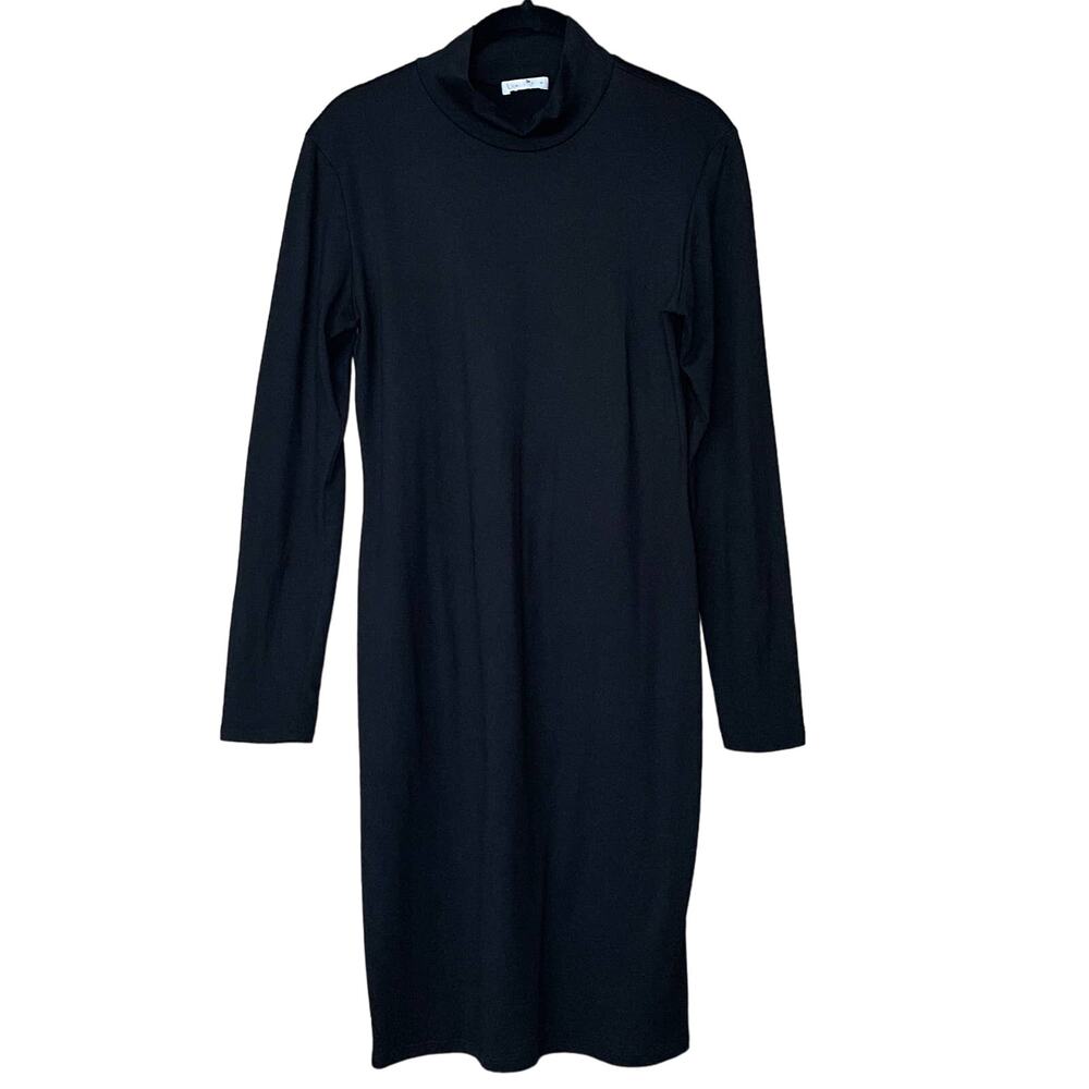 Leith Black Mock Neck Midi Dress Long Sleeve Size Small